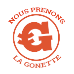Un G à double barre accompagné de la mention "Nous prenons la Gonette"
